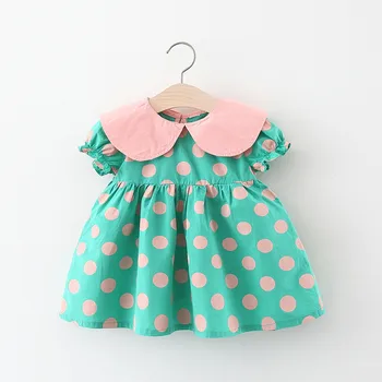 Летние платья принцессы для девочек с коротким рукавом для маленьких младенцев, плиссированные платья в горошек, повседневные платья для девочек 1, 2, 3 лет