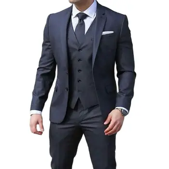 Темно-синие Официальные мужские костюмы для свадьбы, мужской комплект из 3 предметов, куртка с брюками, жилет с зубчатым лацканом, новая мужская модная одежда