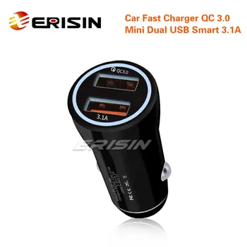 Erisin ES052 Быстрое автомобильное зарядное устройство QC 3.0 для путешествий с двумя USB 3.1A для iPhone Android ABS + PC Vechicle