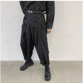 Мужские брюки бандажные брюки мужские девятиминутные брюки хип-хоп широкие брюки сценический японский стиль ямамото панк готический тренд
