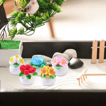 5 штук декоративной модели Fary Garden, классические мини-цветы в горшках в масштабе 1:12, кукольный дом, микроландшафтный игровой набор, макет сцены
