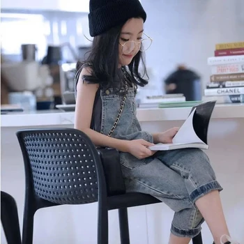 Новые Джинсовые брюки-подтяжки в корейском стиле для девочек, весна-лето, детская Модная одежда с подтяжками, свободные брюки-нагрудники с иностранным привкусом