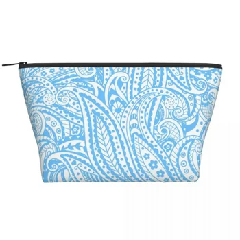 Красивые синие трапециевидные косметички с Пейсли, сумка для ежедневного хранения, косметичка для путешествий, туалетные принадлежности, ювелирная сумка