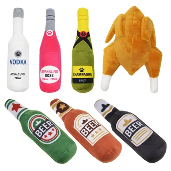 Игрушки для собак в форме винной бутылки Креативные Плюшевые Игрушки для пива, коктейля, водки, шампанского с плюшевым наполнителем, Виски, Скрипучих игрушек, зоотоваров