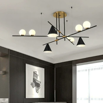 Промышленная люстра, освещение, черное золото, минималистичные простые светодиодные длинные лампы, стеклянная пузырчатая лампа, подвесной светильник для гостиной